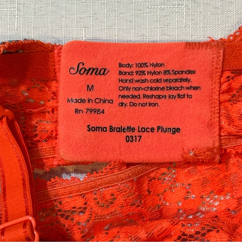 Soma Lace Plunge Bralette Medium Coral Floral Unlined Adjustable - Picture 7 of 7